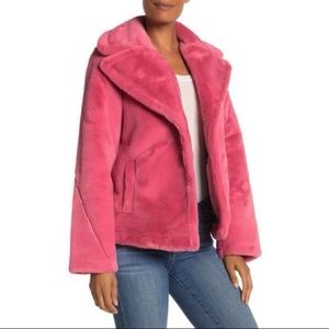 Avec Les Filles Plush Pink Faux Fur Peacoat Jacket